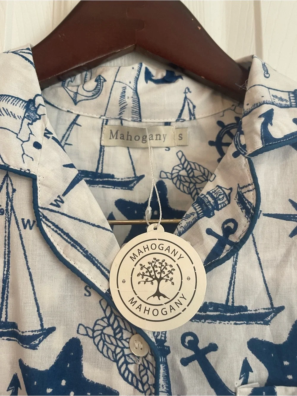 Women’s Mahogany Navy & White Nautical Pajama Set
